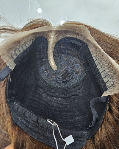 Natural dark brown human hair wig with centre part