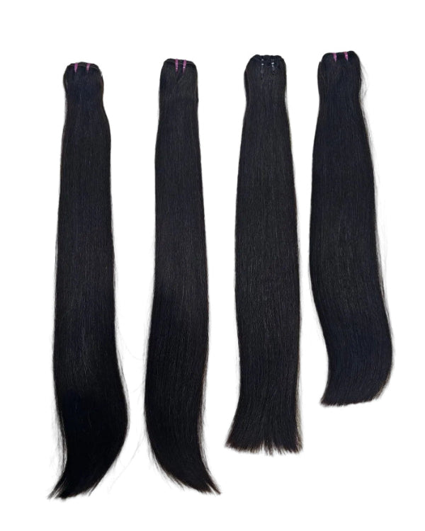 Top to bottom thicker double drawn bone straight hair bundles showing full density ends