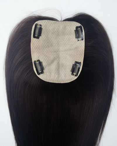 Topper Hair Piece for Women. 
dark brown womens topper hair. 
dark human hair topper for women. 
human hair topper dark brown. 
Dark Brown Hair Topper for Women for crown coverage. 
Dark Brown Hair Topper for Women with seamless hair blending.
