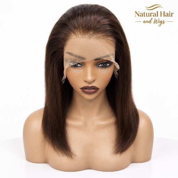 Dark Brown Human Hair Bob Wig with Elegant Short Bob Cut.