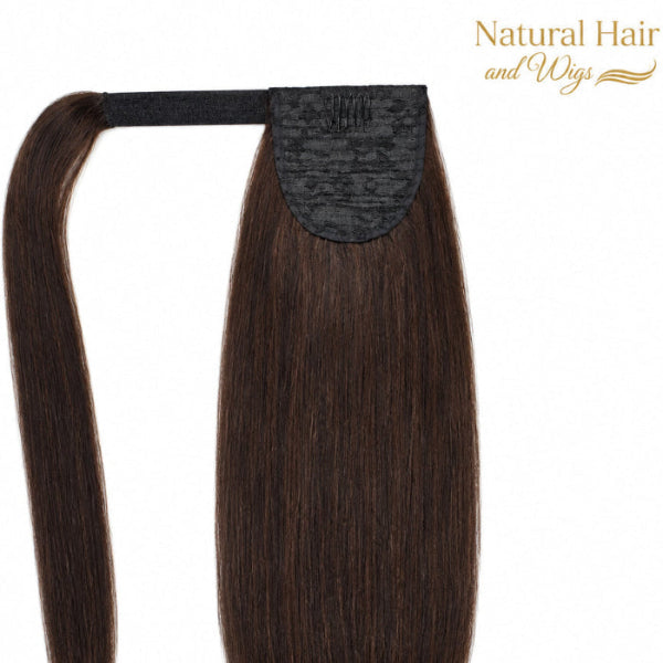 Dark Brown Human Hair Ponytail Extension with Smooth Silky Finish.