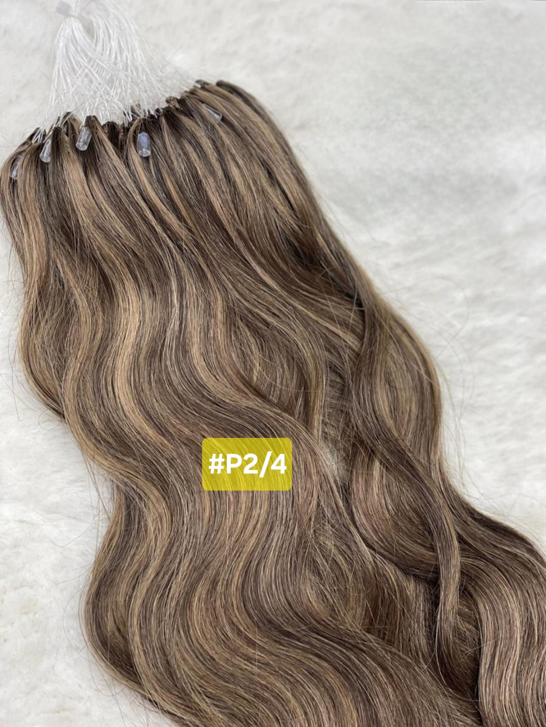 Wavy Brown Highlight Micro Loop Human Hair Natural Hair and Wigs