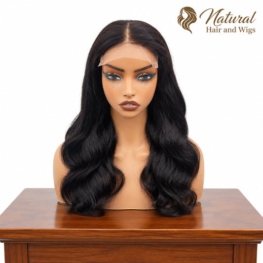 Wavy Glueless Wig Dubai viewed from the front showing natural parting space.