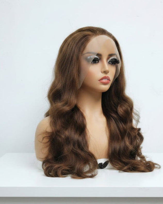 Brown highlight lace front human hair wig