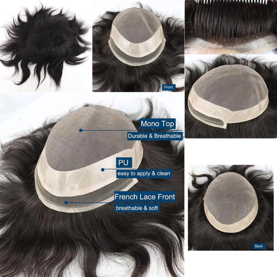 Men's Toupee French Lace System for men Hair System Replacement for Men