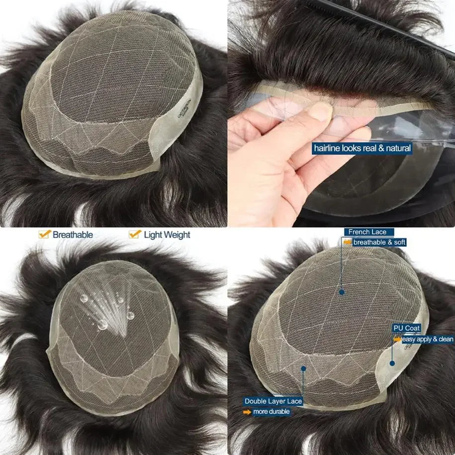 Human Hair Toupee Hair Replacement System for Men, Hair Piece System - Natural Hair and Wigs
