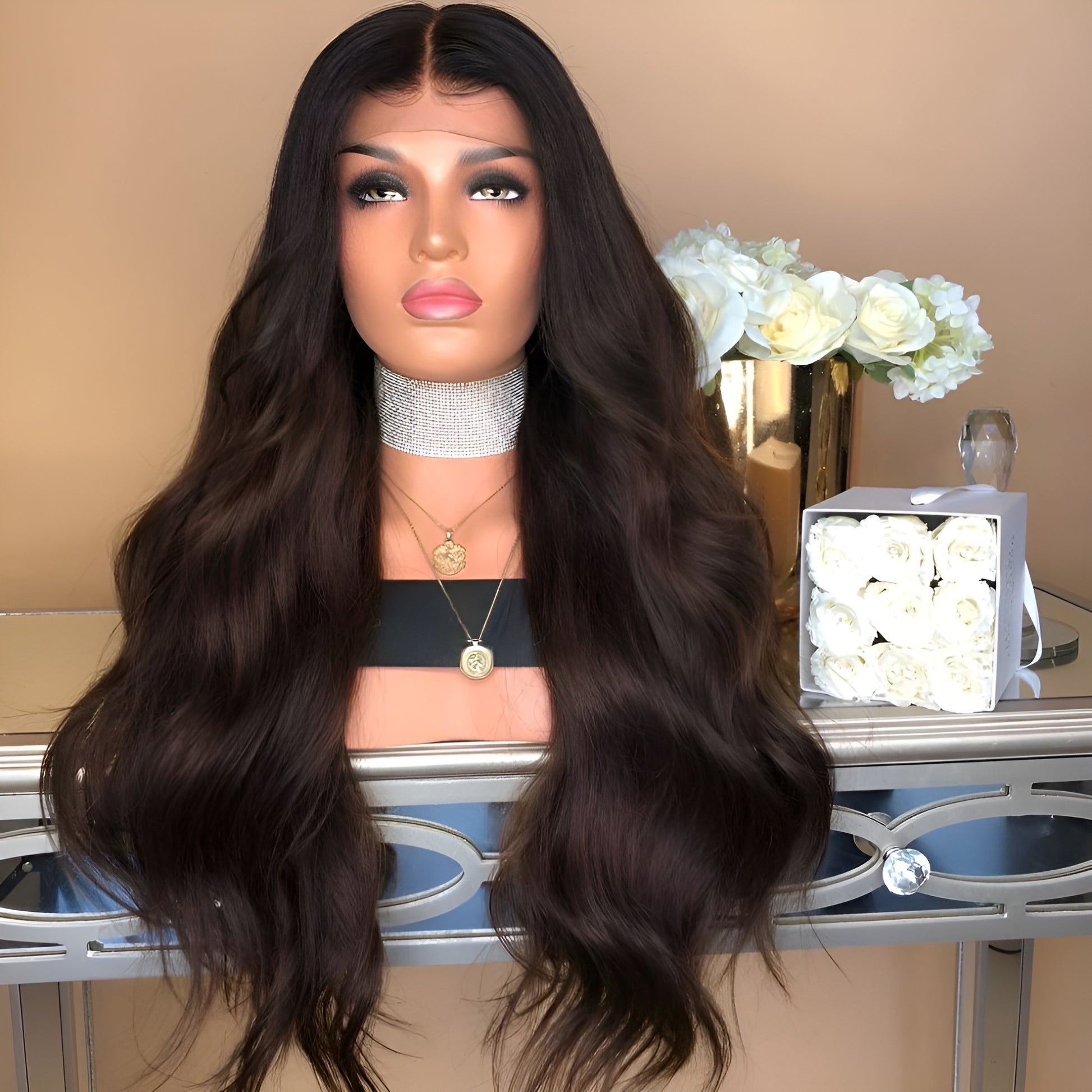 dark brown human hair wig wavy