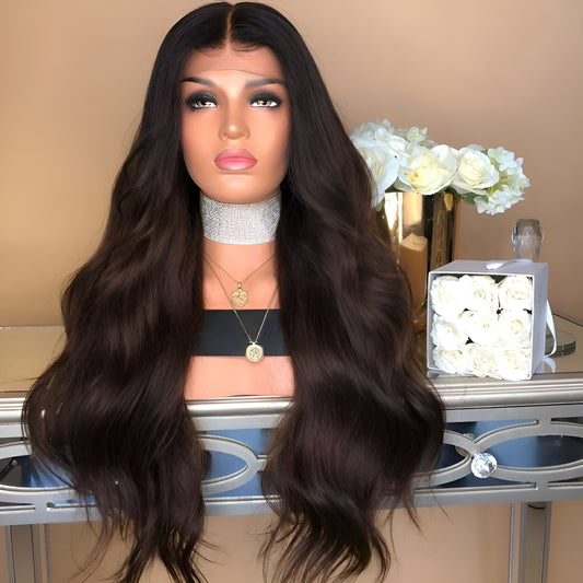 dark brown human hair wig wavy