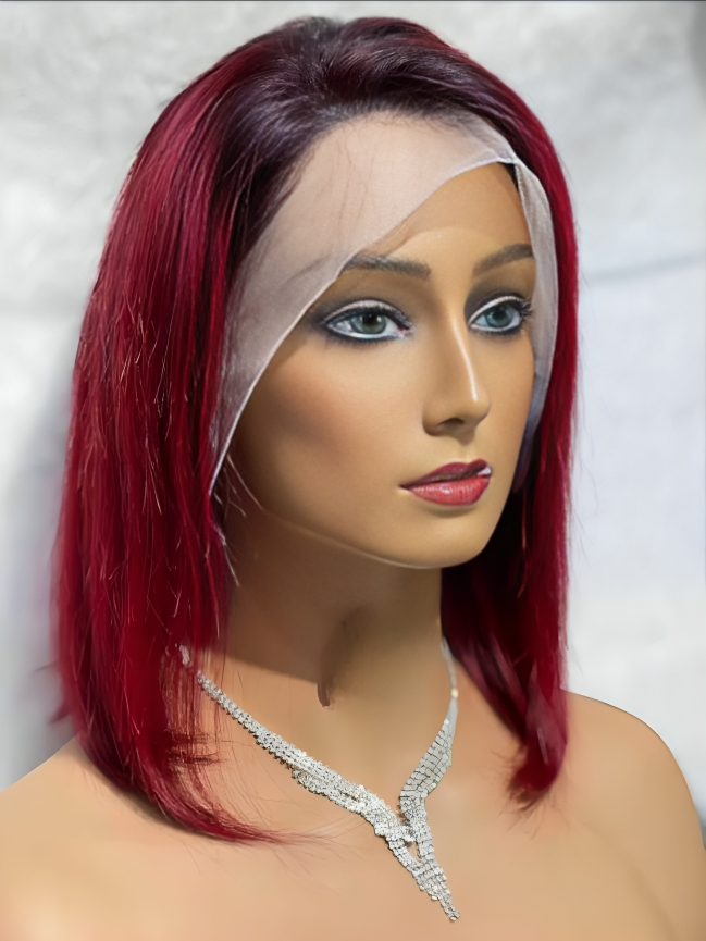 Peruvian Human Hair Bob Wig Burgundy with Black Roots BobWig for Women Natural Hair and Wigs