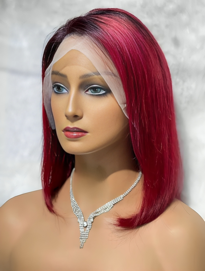 Peruvian Human Hair Bob Wig Burgundy with Black Roots BobWig for Women Natural Hair and Wigs