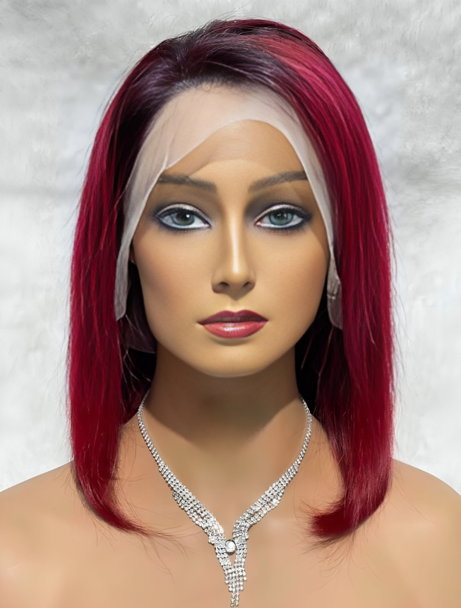Peruvian Human Hair Bob Wig Burgundy with Black Roots BobWig for Women Natural Hair and Wigs