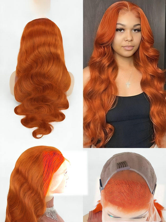 body wave human hair orange lace wig