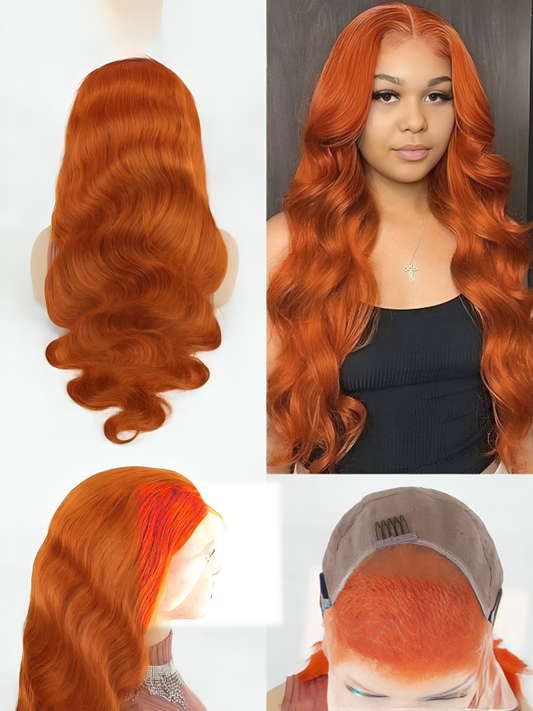 body wave human hair orange lace wig