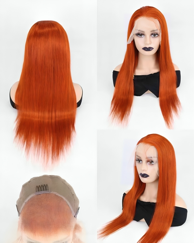 straight human hair ginger lace wig