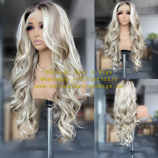 Blonde Highlight Human Hair Wig Wavy Honey Blonde Wig Premium Quality