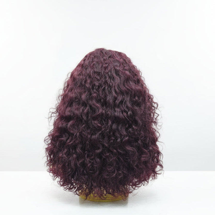 Wine Red Human Hair Curly Lace Wig