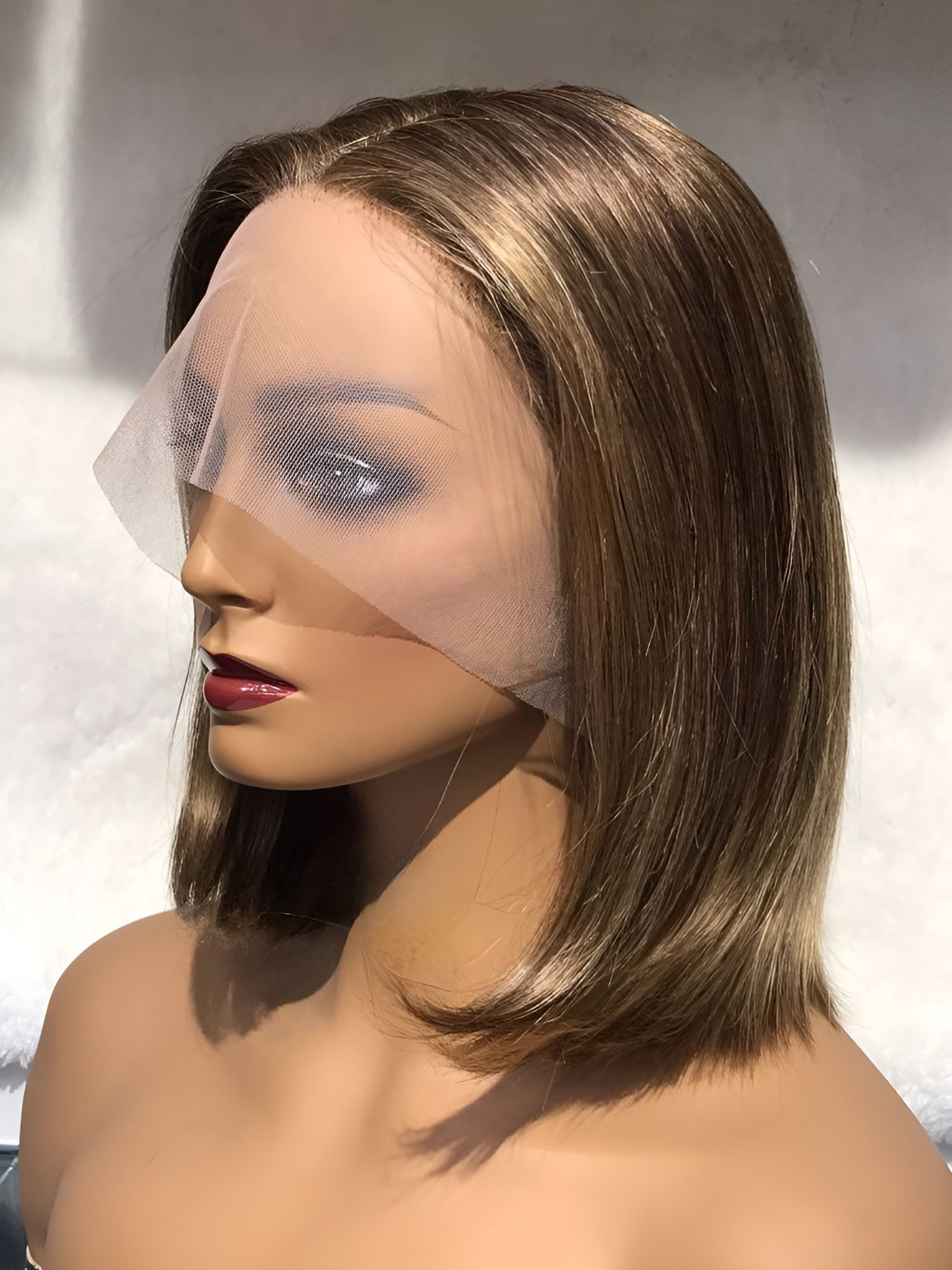 dark brown wig with highlights