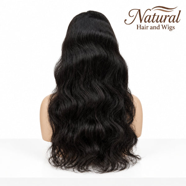 Body Wave 5x5 Glueless Wig resting on display showing 180% fullness.