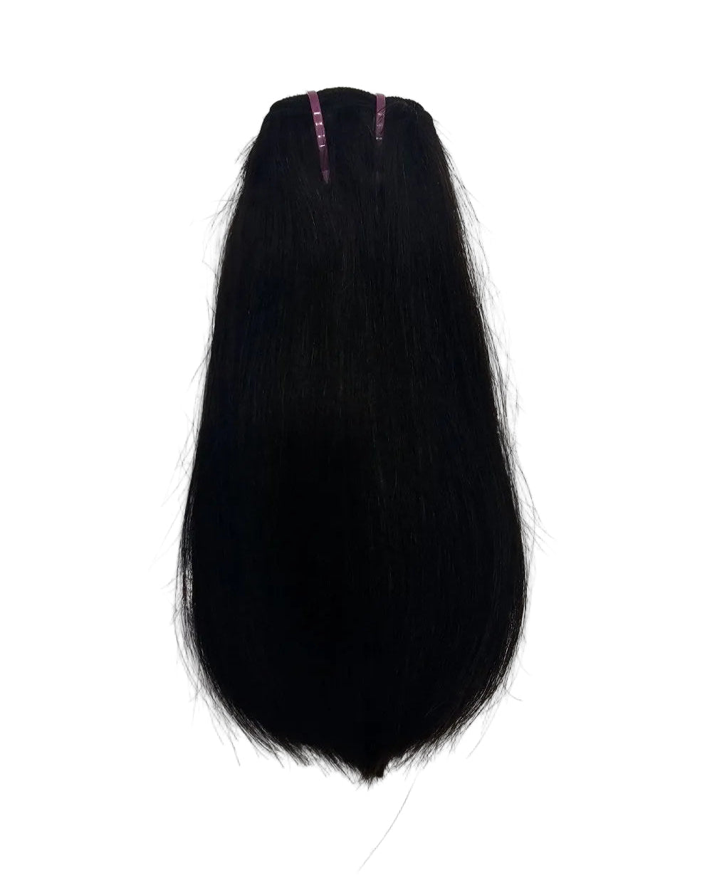 Model wearing 24-inch bone straight human hair bundles with middle part styling in Dubai
