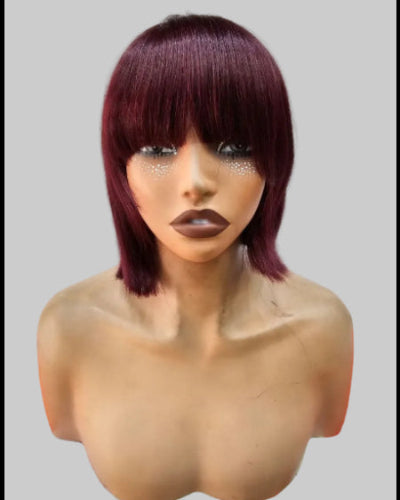 burgundy human hair fringe wig