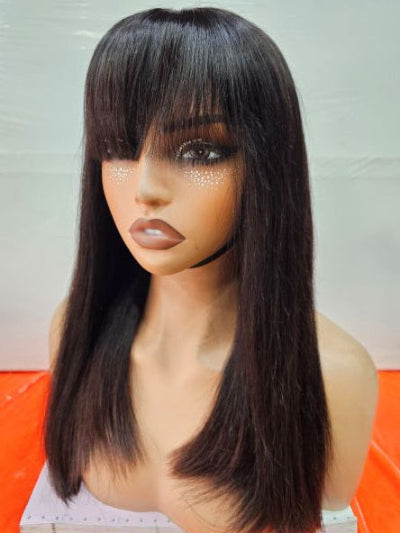 buy closure bang wig, Natural-looking Hair Lace Wig with Fringe in premium quality 
