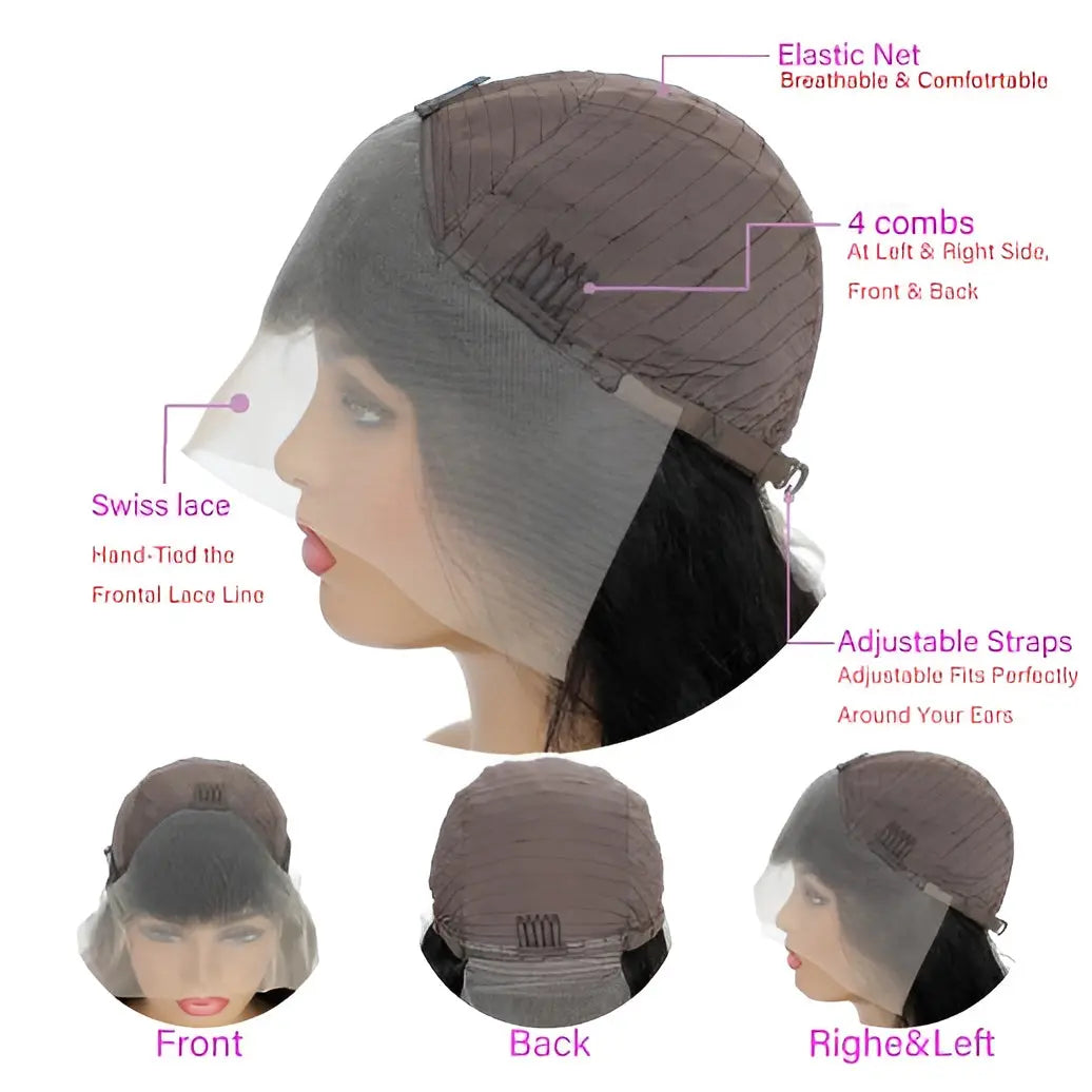 Virgin Italian Human Hair Dark Brown Color#2 Bob Lace Wig In Dubai - Natural Hair and Wigs