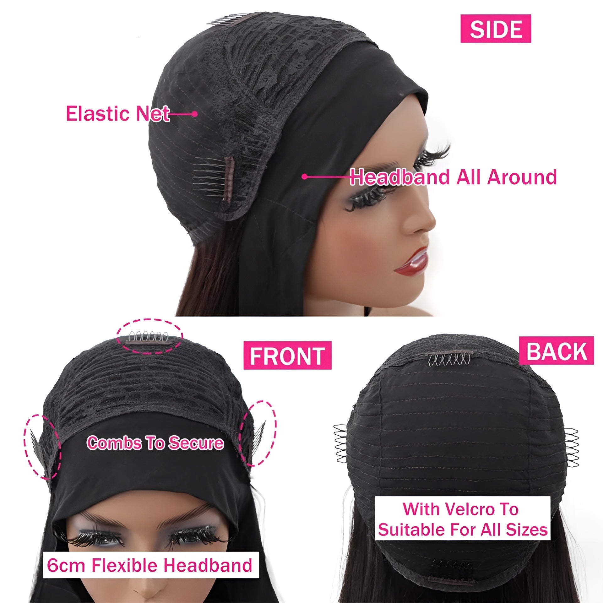 Human Hair Head Band Wig for Girls Straight, Wavy & Curly Italian Hair - Natural Hair and Wigs