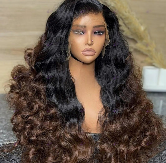Body Wave Black and Dark Brown Lace Front Wig Peruvian Human Hair Uae Natural Hair and Wigs