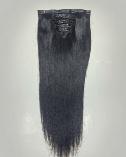 seamless clip hair | Black Seamless Clip In Hair made from 100% human hair with an invisible seamless weft. 
Premium Black Seamless Clip In Hair extensions for natural volume and length.