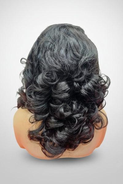 wigs for people with cancer, original human hair, Natural Funmi Lace Front Wig with shoulder-length human hair curls, Premium Natural Funmi Lace Front Wig featuring soft Funmi curls